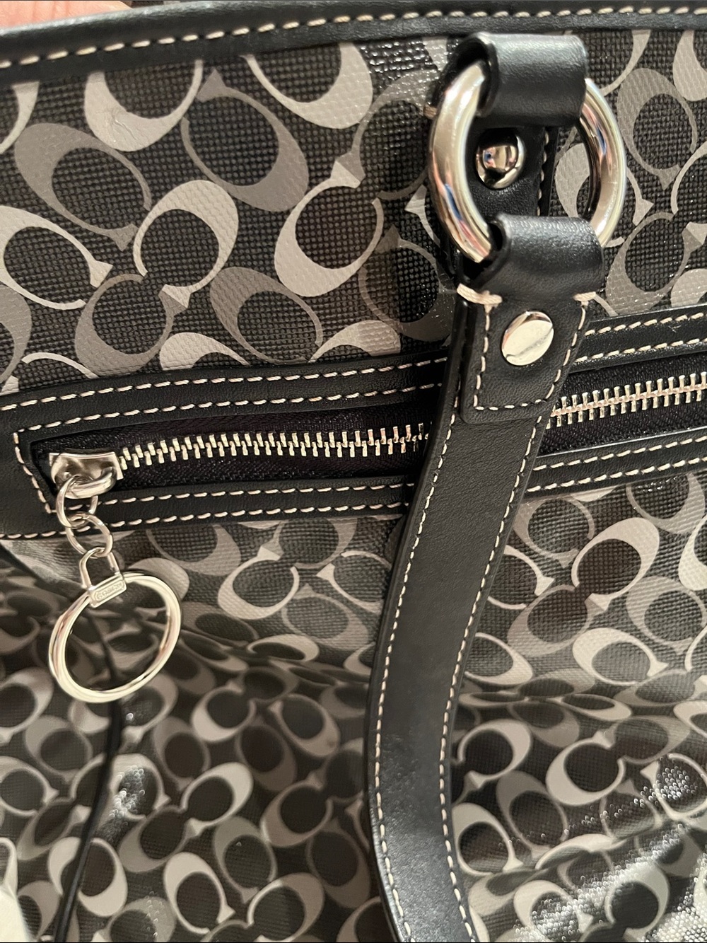 Coach Chelsea Black Grey Signature Coated Canvas Tote F17177 - Picture 15 of 15